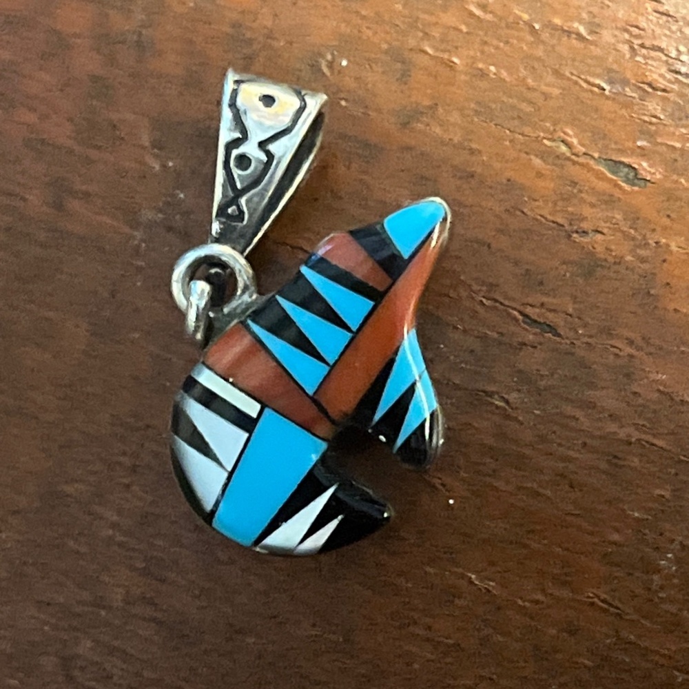 Reversible Vintage Navajo Running Horse MultiStone Inlay Sterling Silver Pendant